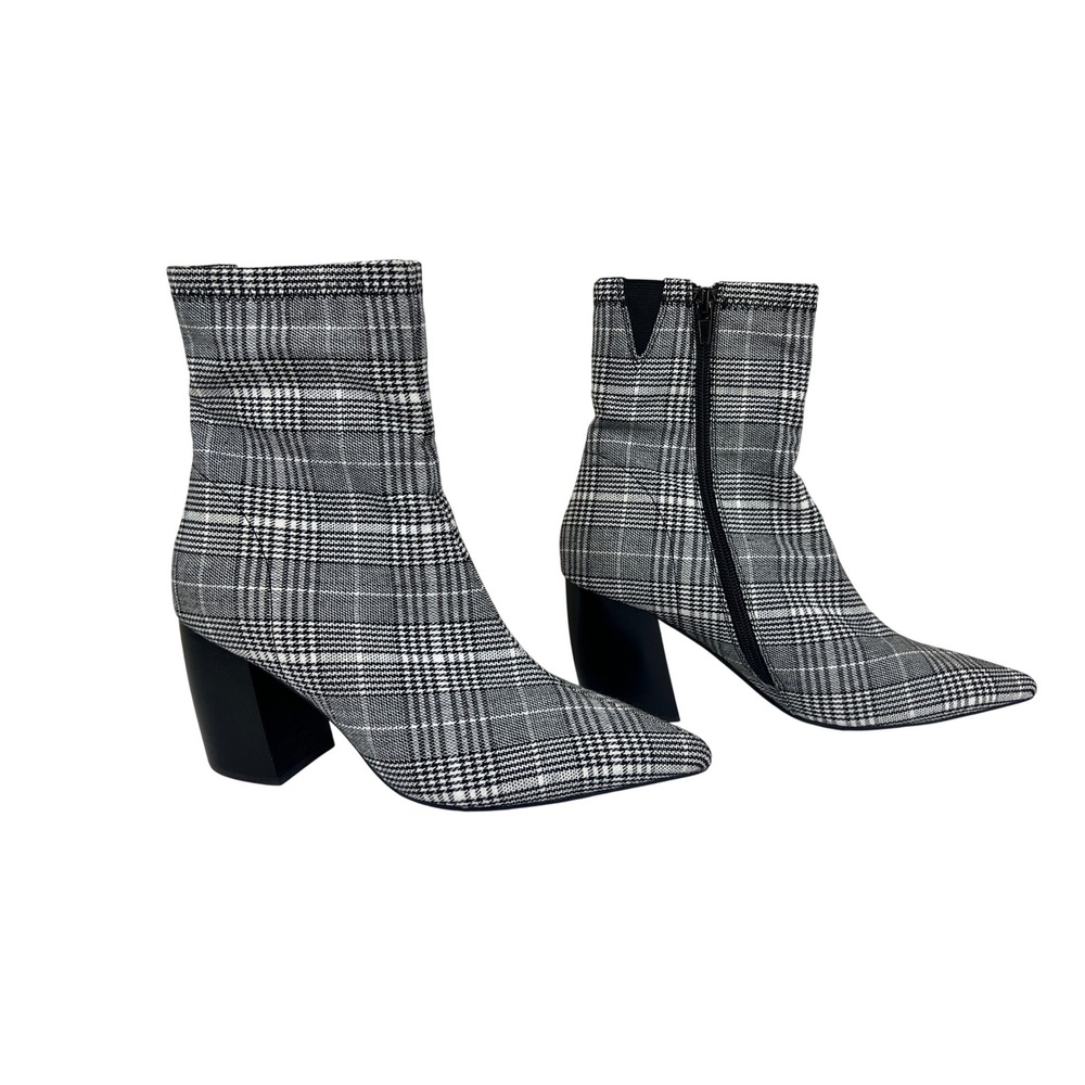 Jeffrey Campbell Sport Ankle Boots Size 7 Black White Plaid Excellent Block Heel